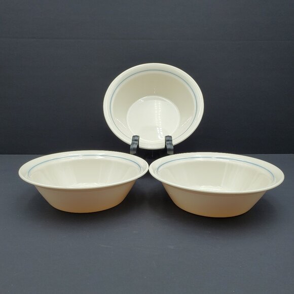 Corelle Country Promenade Soup Cereal Bowls Corelle Beige Bowls Blue Bands - Picture 1 of 8